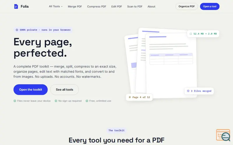 Screenshot of Folia, a launch using PDF.js