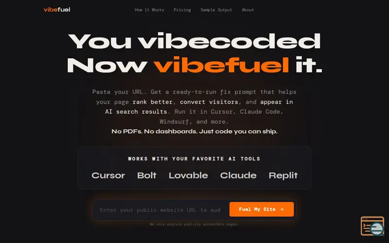 Screenshot of vibefuel.io