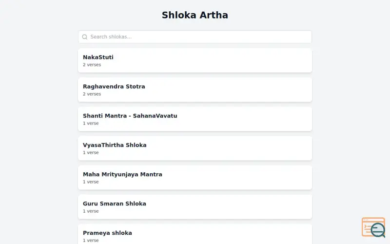 Screenshot of Shlokartha