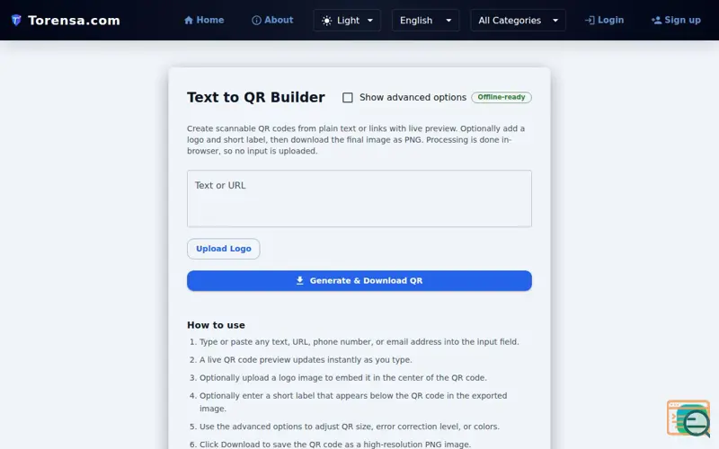 Screenshot of Torensa QR Code Generator