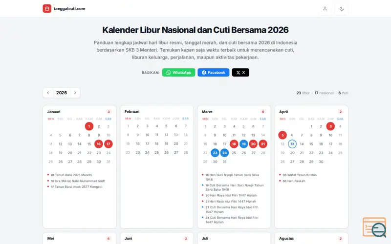 Screenshot of tanggalcuti.com