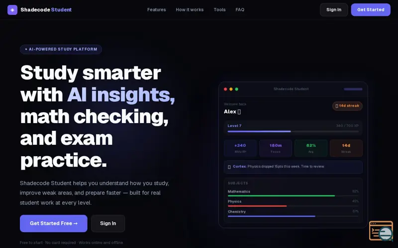 Screenshot of Shadecode Student