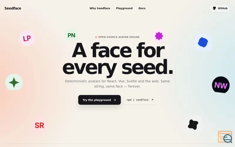 Screenshot of Seedface — a face for every seed