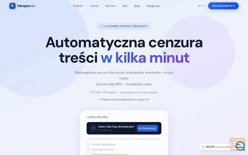 Screenshot of Bleeper.eu - Automated AI censoring, a launch using cyber_Folks DNS