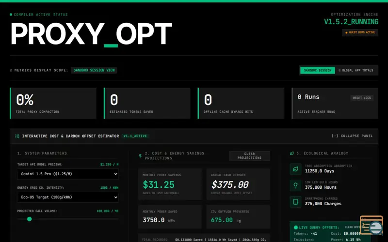 Screenshot of PROXY_OPT — Token Optimizer 
