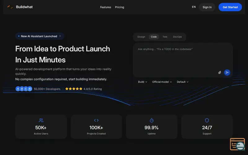 Screenshot of Buildwhat, a launch using DNS Owl