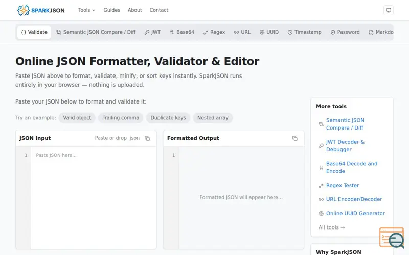 Screenshot of SparkJSON