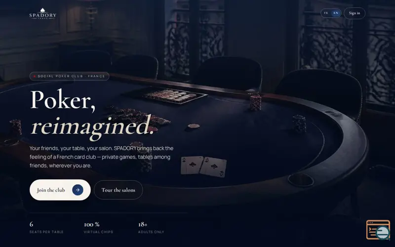 Screenshot of SPADORY — Le poker, autrement.