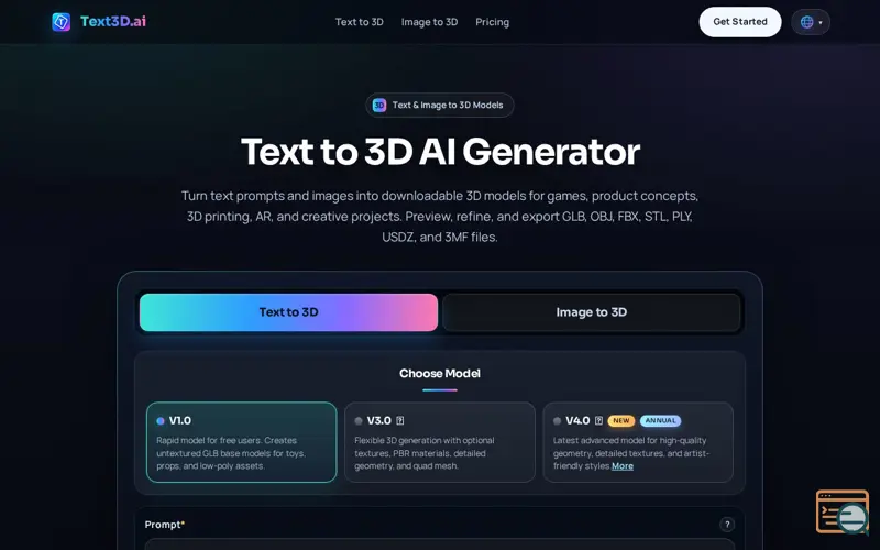 Screenshot of Text3D.ai