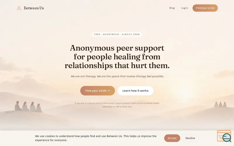 Screenshot of Between Us — Peer Support Circles
