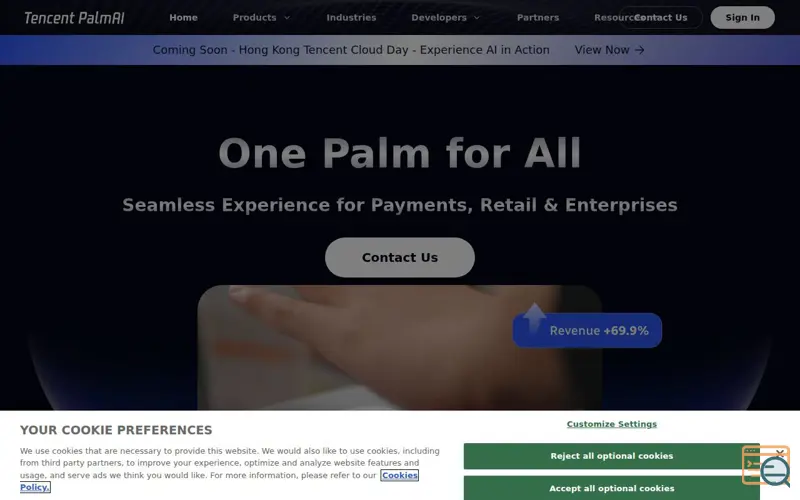 Screenshot of Tencent Cloud PalmAI, a launch using Tencent Cloud