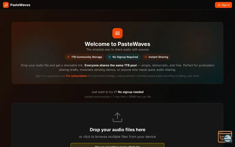 Screenshot of PasteWaves