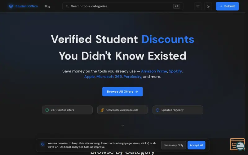 Screenshot of Student Offers