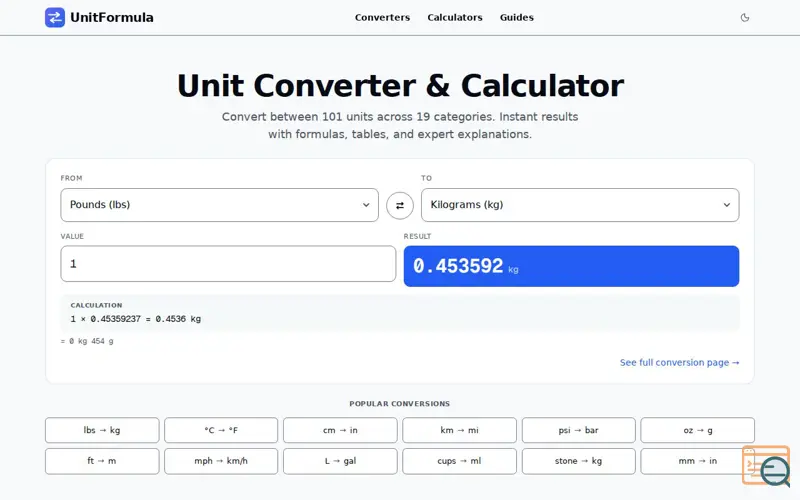 Screenshot of UnitFormula