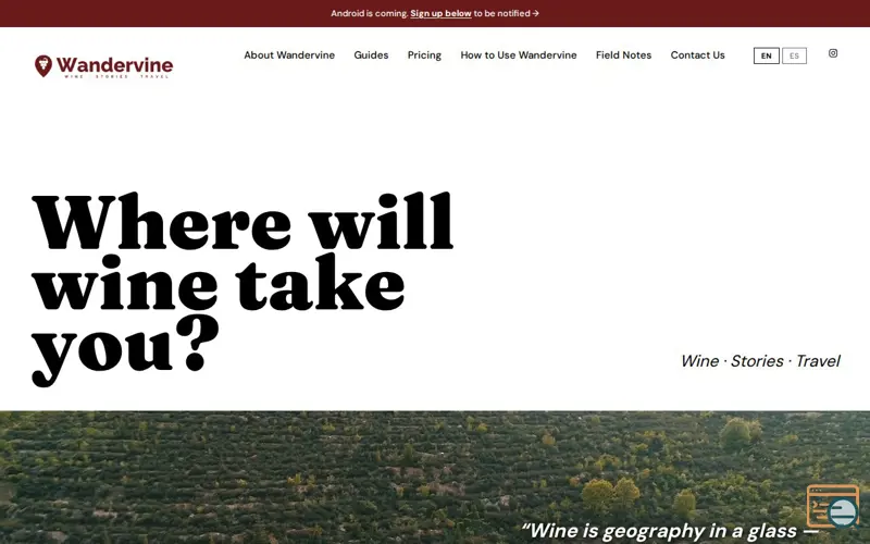 Screenshot of Wandervine - Where Will Wine Take You?