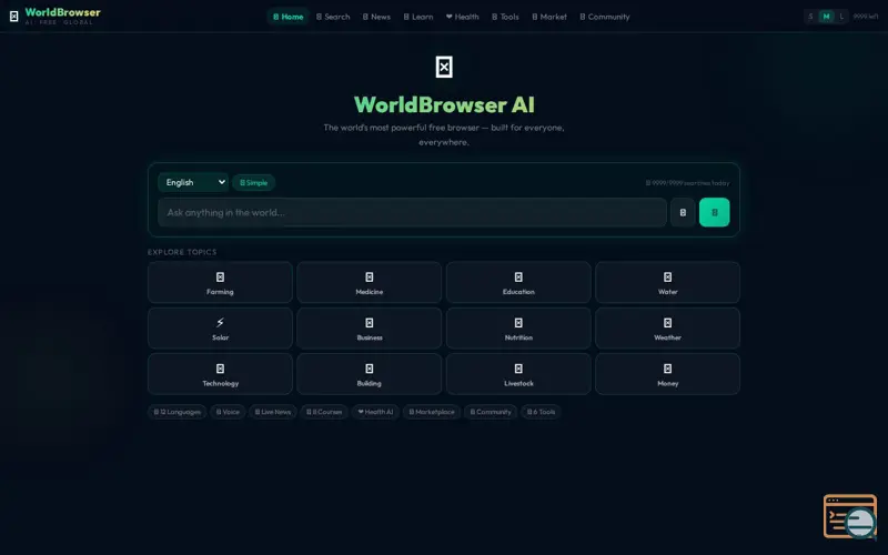 Screenshot of WorldBrowser AI