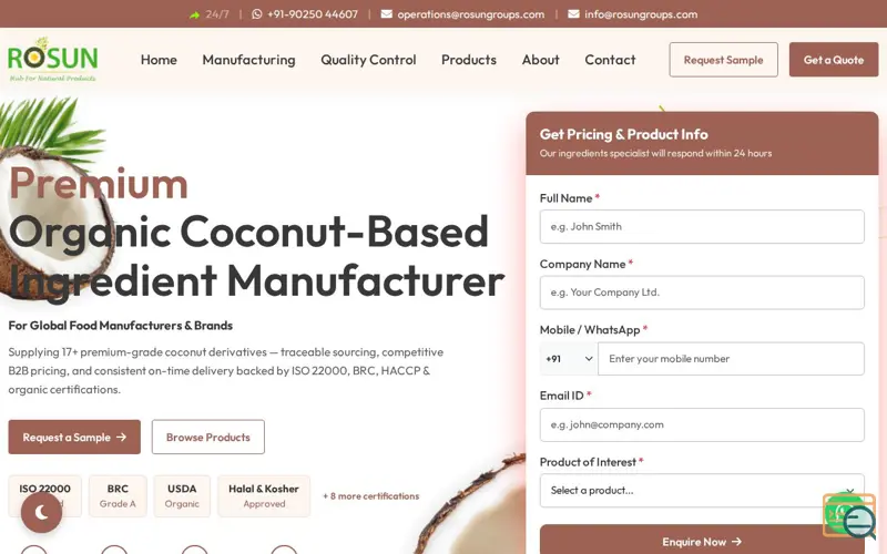 Screenshot of Rosun Coconut Products