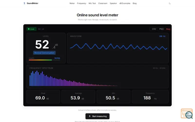 Screenshot of Online Sound Meter