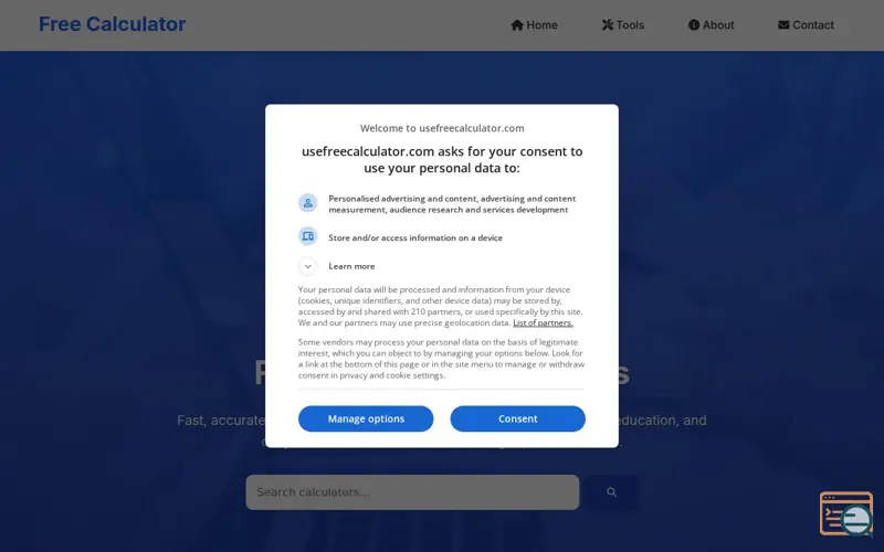 Screenshot of Free Online Calculators for Everyday Use
