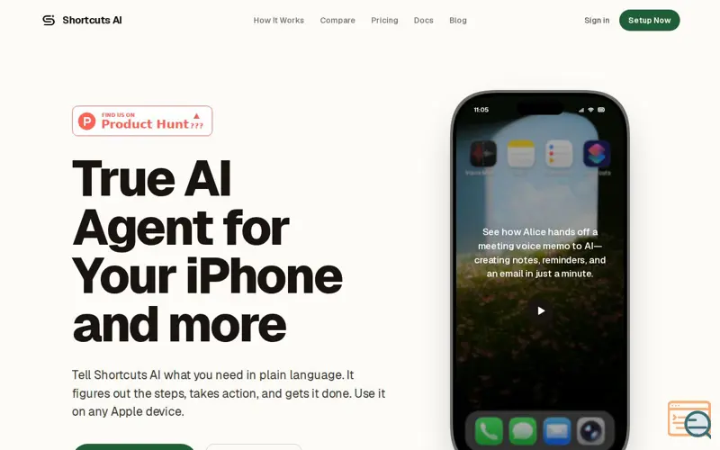 Screenshot of Shortcuts AI