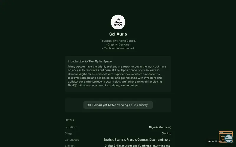 Screenshot of The Alpha Space