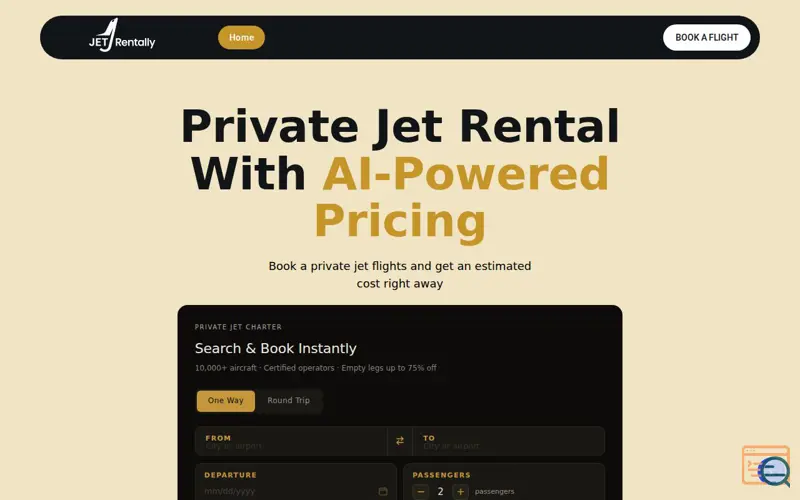Screenshot of Private Jet Rentally