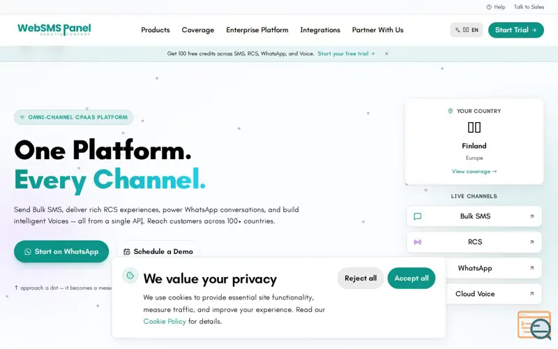 Screenshot of Websmspanel - Omnify your communications