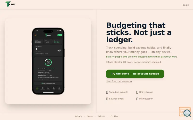 Screenshot of Trakly