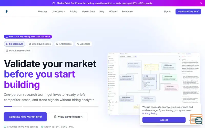 Screenshot of MarketGeist, a launch using DigitalOcean DNS