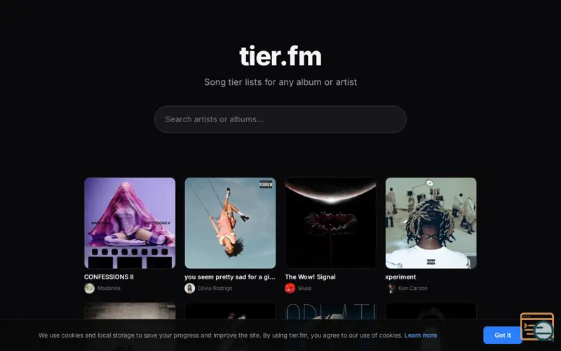 Screenshot of tier.fm