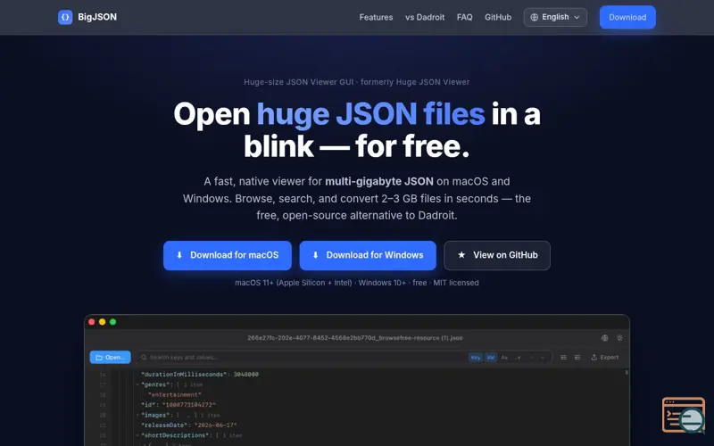 Screenshot of BigJSON