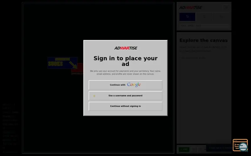Screenshot of ADWARTISE — The paid public canvas