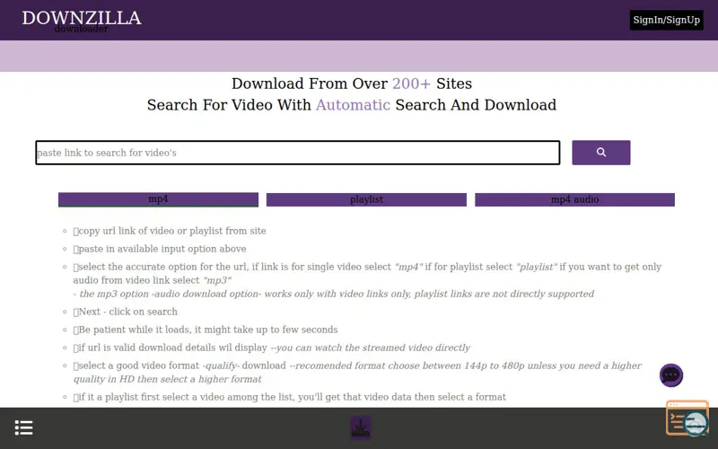 Screenshot of Downzilla video downloader
