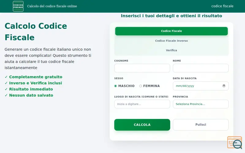 Screenshot of CFCalcolo