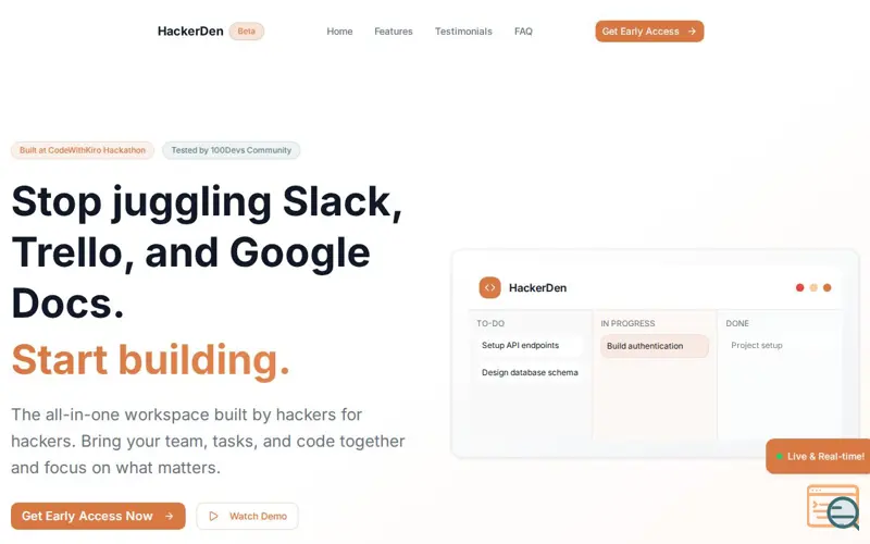 Screenshot of hackerDen
