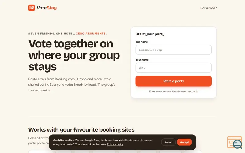 Screenshot of VoteStay