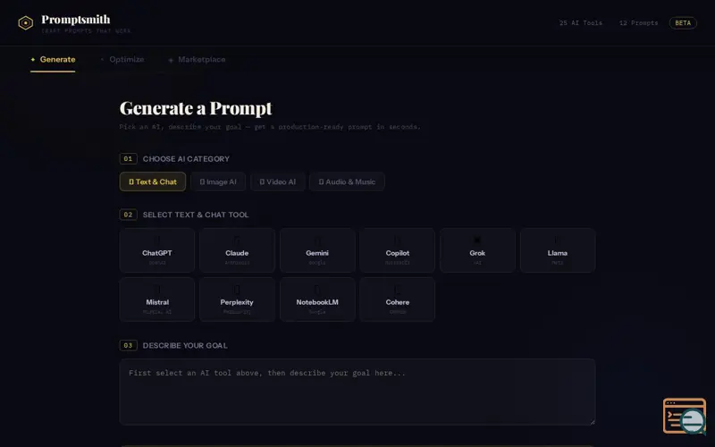 Screenshot of Promptsmith