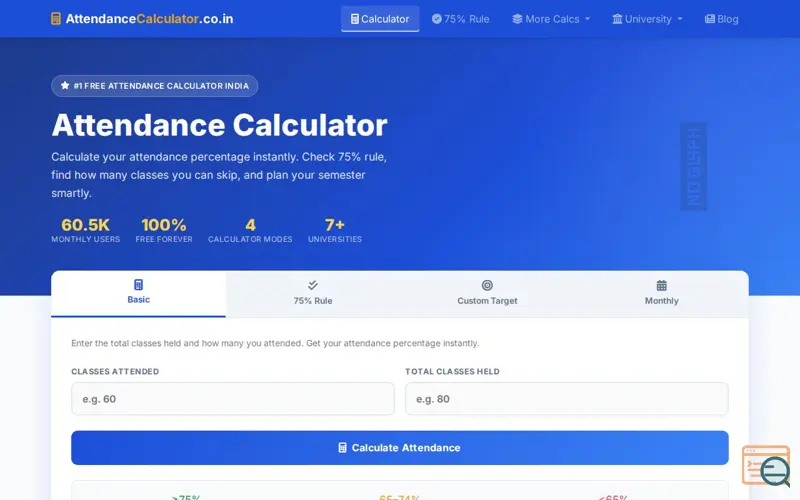Screenshot of Attendance Calculator