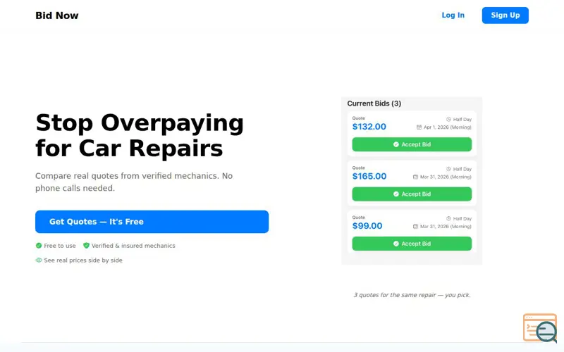 Screenshot of Bid Now