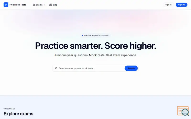 Screenshot of Free Mock Tests - Practice Online Mock Tests & Previous Year Papers