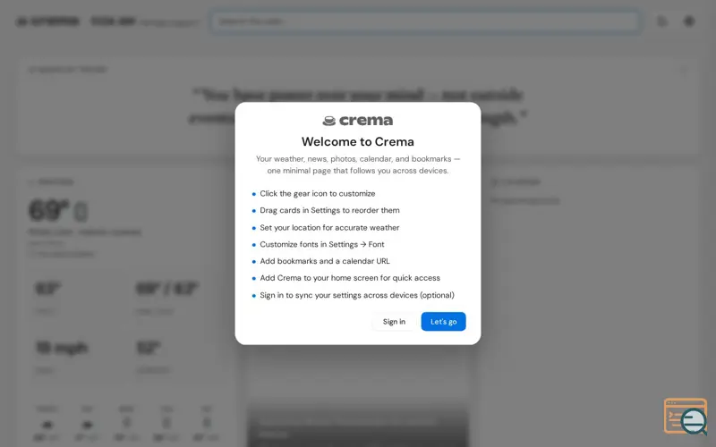 Screenshot of Crema, a launch using SortableJS