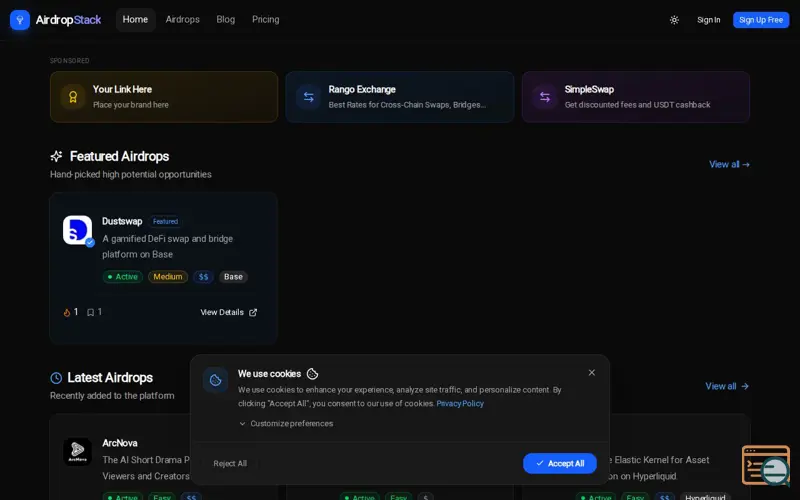 Screenshot of AirdropStack