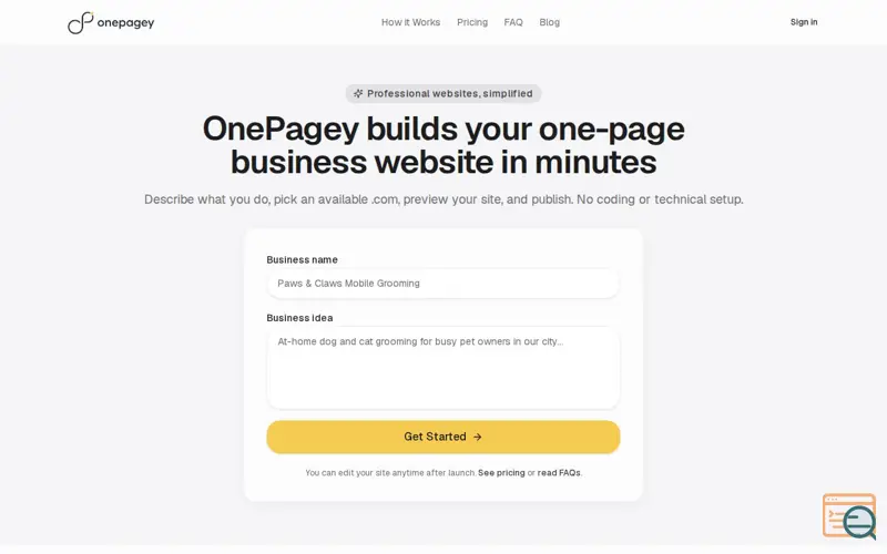 Screenshot of OnePagey