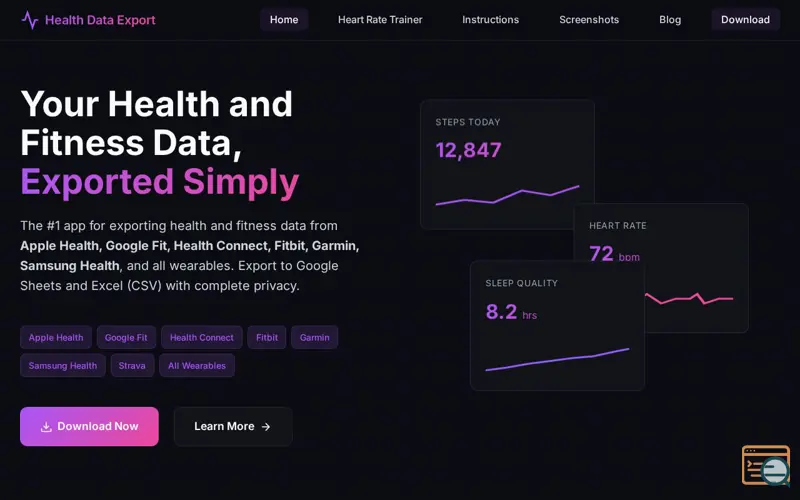Screenshot of Health Data Export