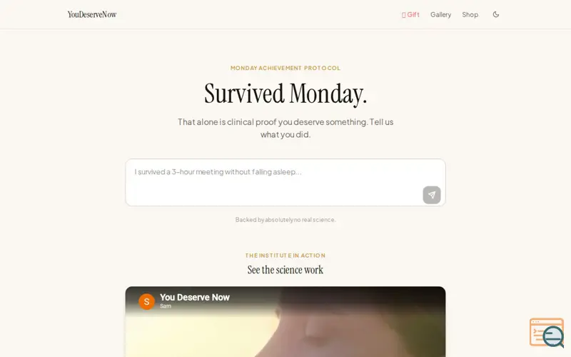 Screenshot of Youdeservenow