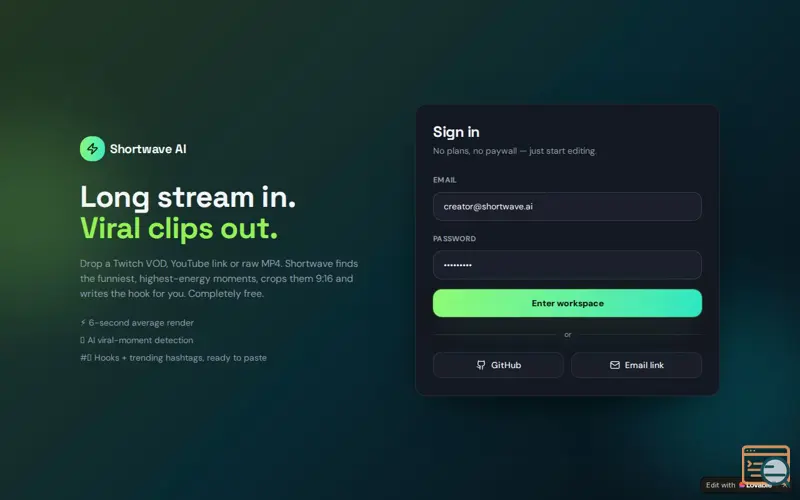 Screenshot of ShortWave — AI Video Assistant 