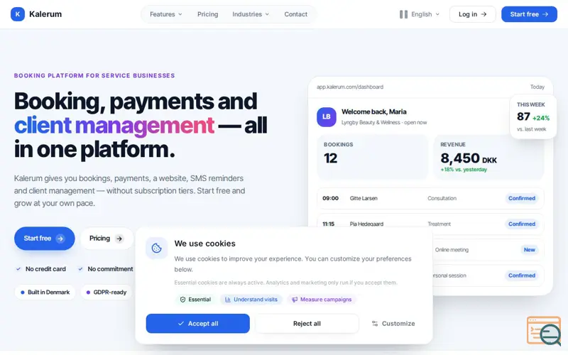 Screenshot of Kalerum, a launch using Simply.com