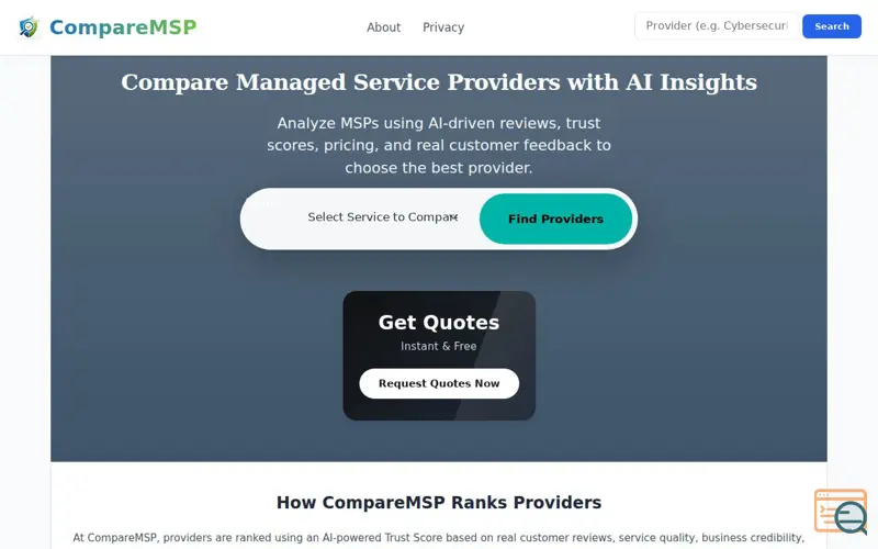 Screenshot of CompareMSP: AI Trust Scores for MSPs