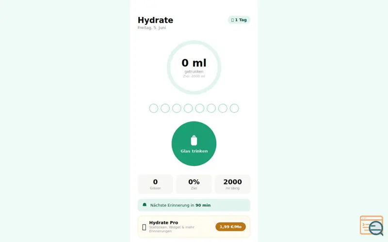 Screenshot of Hydrate App