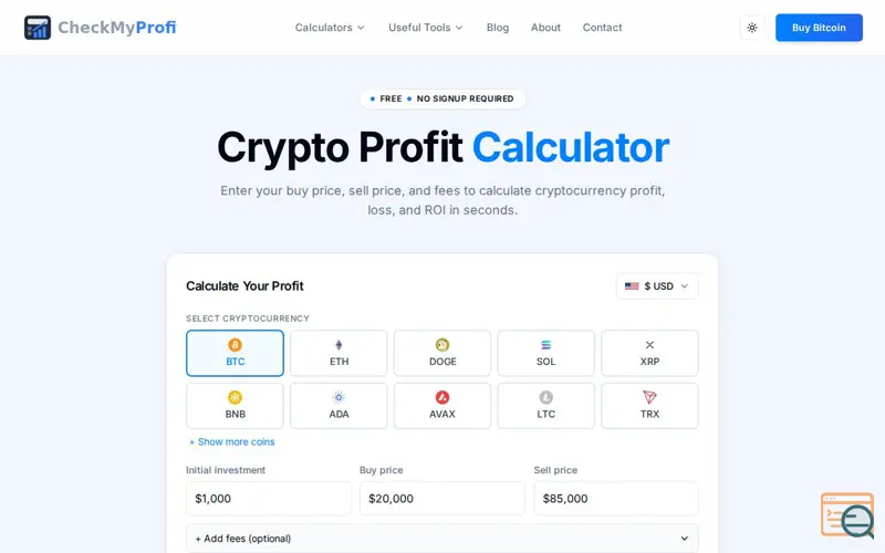 Screenshot of CheckMyProfit